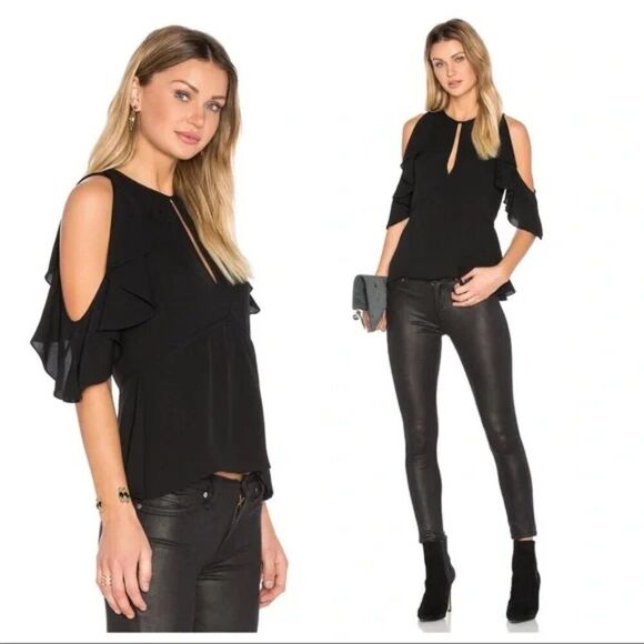 Theory Black Desiraya B Classic Ruffled Silk Blouse Size L - Picture 1 of 7